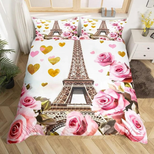 JMG Household Supplies Bettwäscheset Vintage Eiffelturm Paris 3D Design in Weiß, bestehend aus Bettbezug und Kissenbezug aus Mikrofaser, B/H: 133 x 70 cm - Bild 1