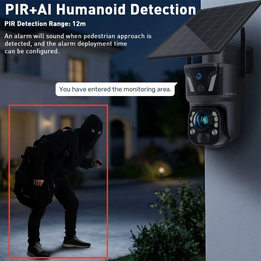 LS VISION 99X Solar-Kamera für Außenbereich mit 4G und WiFi, PTZ CCTV-Kamera mit optischem Zoom, Dual-Bildschirm, Dual-PIR-Erkennung und Auto-Tracking in Schwarz - Bild 4