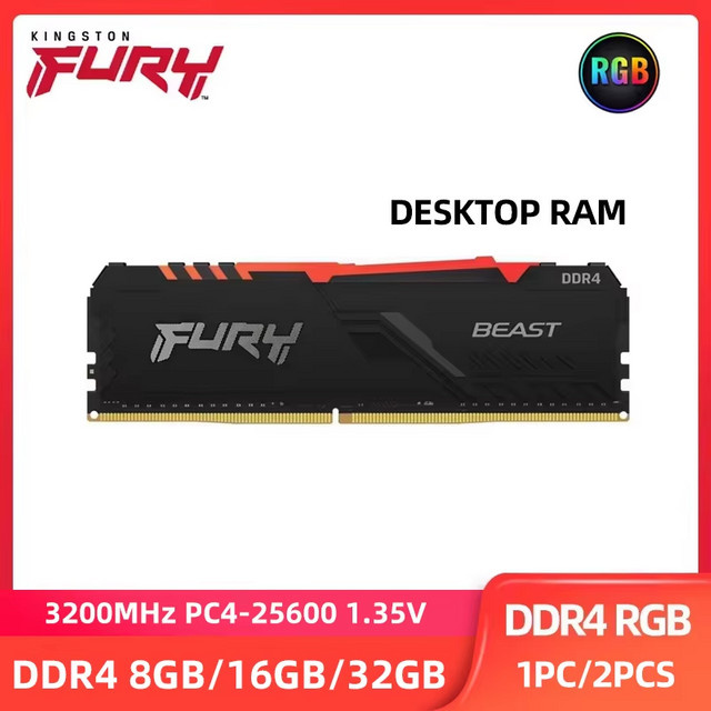 Kingston FURY RGB DDR4 Arbeitsspeicher DIMM XMP 288 Pin für Desktop in Schwarz - Bild 1
