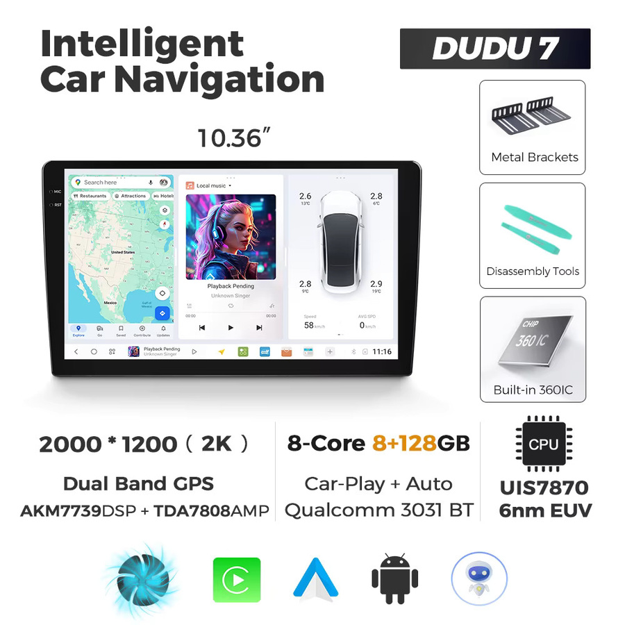 MEKEDE DUDU7 2Din Multimedia Auto Radio mit GPS, 4G, WIFI und DSP für Benz, BMW, Audi, VW, Sitz, Toyota, Nissan, Honda und Fiat in Schwarz - Bild 4