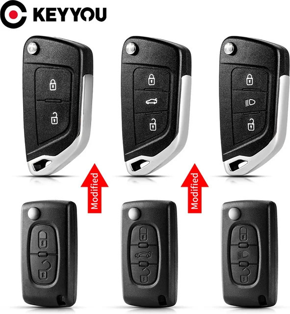 KEYYOU Ersatzgehäuse für Autoschlüssel in Schwarz passend für Citroen C2 C4 C3 C5 C6 DS4 DS3 DS5 Berlingo Picasso C-Elysee Dispatch HU83/VA2 - Bild 1