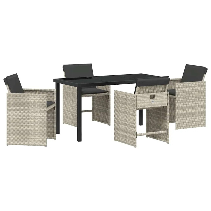 vidaXL 5-teiliges Garten-Essgruppen-Set aus Poly-Rattan mit Kissen in Hellgrau-Anthrazit - Bild 2
