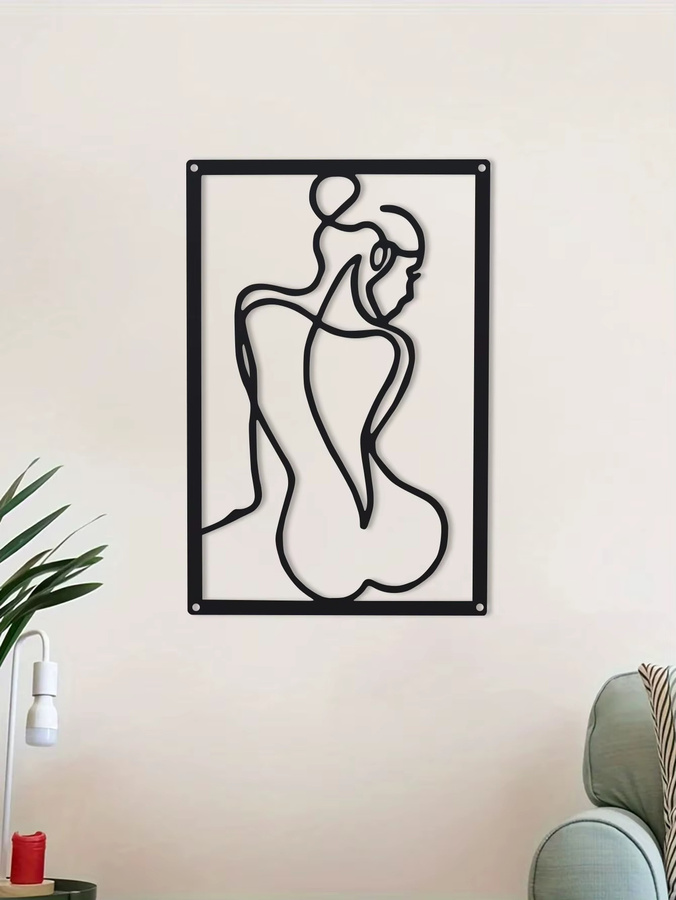 DDPNKL Wanddekoration aus Eisenmetall mit abstrakter Frauenfigur in Schwarz und minimalistischem Design - Bild 4