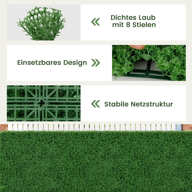 GOFLAME 12er Set künstliche Mooswand in Grün, ineinandergreifende Sichtschutzhecke für Garten, Balkon und Zuhause, B/T/H: 50,5 x 50,5 x 50,5 cm - Bild 6