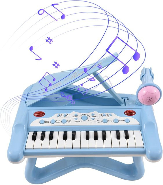 TOMTOP JMS Elektronisches Klavier, Mini-Musikinstrument, blau, mit um 360 Grad drehbarem Mikrofon - Bild 1