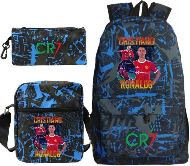 C Ronaldo Schultaschen-Set aus Canvas in Blau bestehend aus Rucksack, Umhängetasche und Federmäppchen - Bild 1