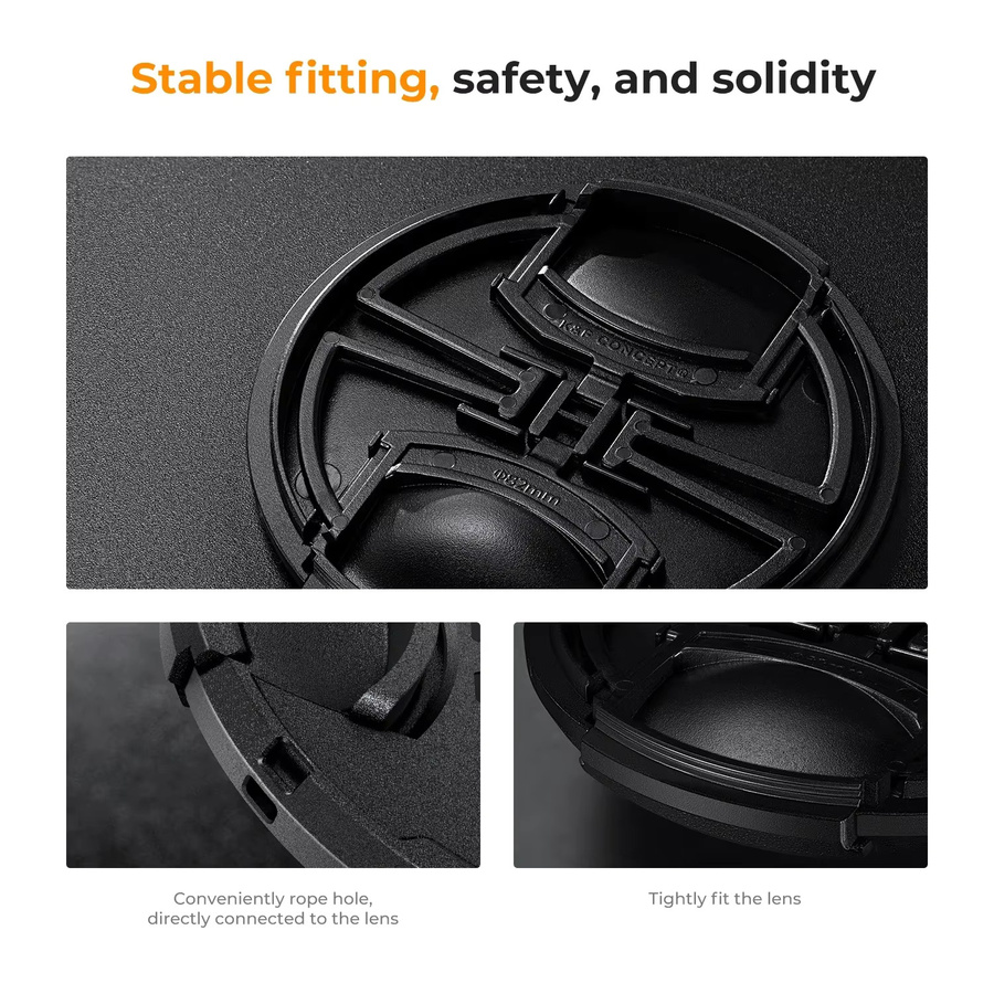 K&F Concept Universal-Objektivdeckel Set in Schwarz mit 15 Größen von 37 mm bis 95 mm und Anti-Verlust-Seil - Bild 3