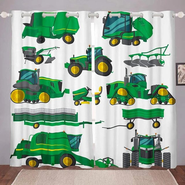 2er-Set Fenstervorhänge von Yiran Furniture mit Baustellen-Motiv und Fahrzeugen, Bagger und Traktor, Mehrfarbig, Breite: 50 cm, Höhe: 130 cm - Bild 1