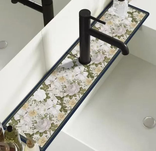 Lodestar Wasserabsorbierende Kieselgur-Armaturenmatte mit floralem Design in Multicolour, B/T: 38 x 14 cm - Bild 1