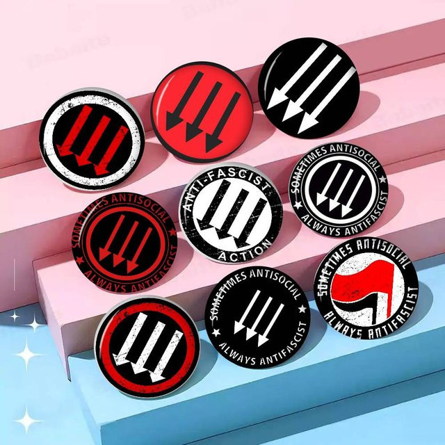 Kayou Antifa Anti-Faschistische Anstecknadeln aus Metall in Multicolour, runde Button-Pins mit abstrakten Motiven für dich - Bild 1