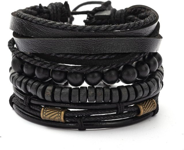 Lucky Star Jewelry Armband, Holzperlen, Leder, schwarz, Herren - Bild 1