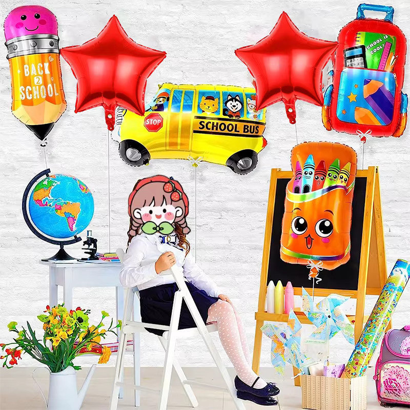 Bunte Aluminiumfolien-Ballons mit Schulmotiven für deine Schulanfang-Themenparty - Bild 2