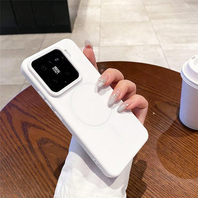 Magnetische MagSafe Silikon Hülle in Matt für Xiaomi Mi 15, Xiaomi 14 Pro, Xiaomi 15 und Xiaomi 14, Farbe: Weiß - Bild 1