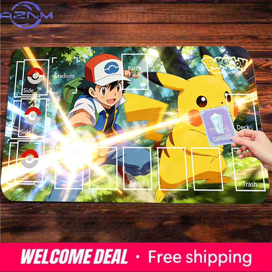 Potdemiel Pokemon Ash & Pikachu Wald-Abenteuer TCG Spielmatte mit Zonen, Rutschfeste Kartenspiel-Matte - Bild 2