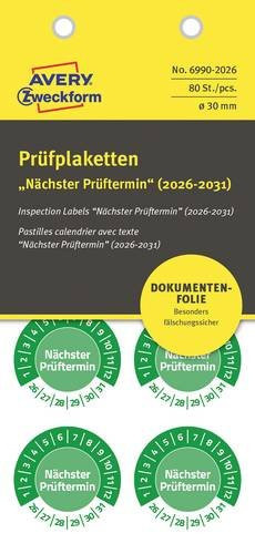 Avery Zweckform Prüfplakette 6990-2026 Grün, selbstklebende Folie, Durchmesser: 30 mm, 80 Stück - Bild 1