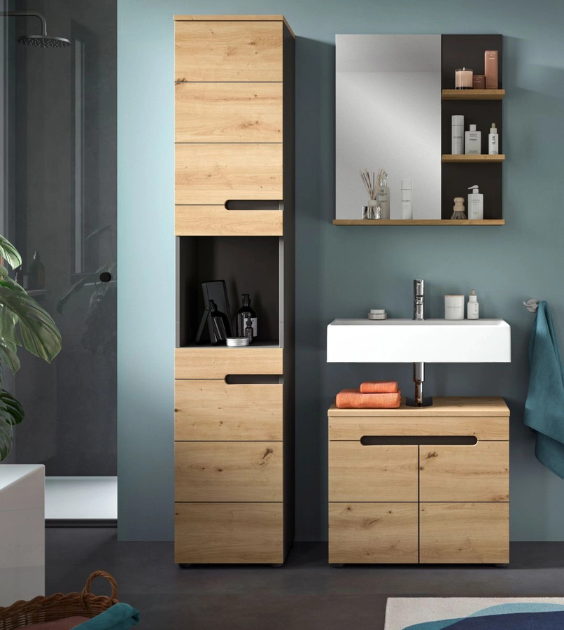 Inn.Furn Badmöbel Set Cooper 3-teilig in Eiche und Grau, modern, B/T/H: 116 x 34 x 193 cm - Bild 4