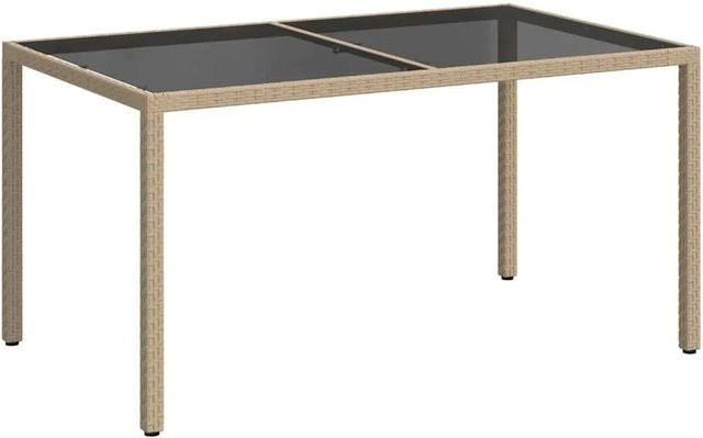 Furnicato Gartentisch aus Poly Rattan und gehärtetem Glas in Beige, B/T/H: 150 x 90 x 75 cm - Bild 1