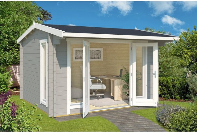 Lasita Holz-Gartenhaus Jubilee Maja mit Satteldach in Lichtgrau, B/H/T: 370 x 245,1 x 412,5 cm - Bild 1