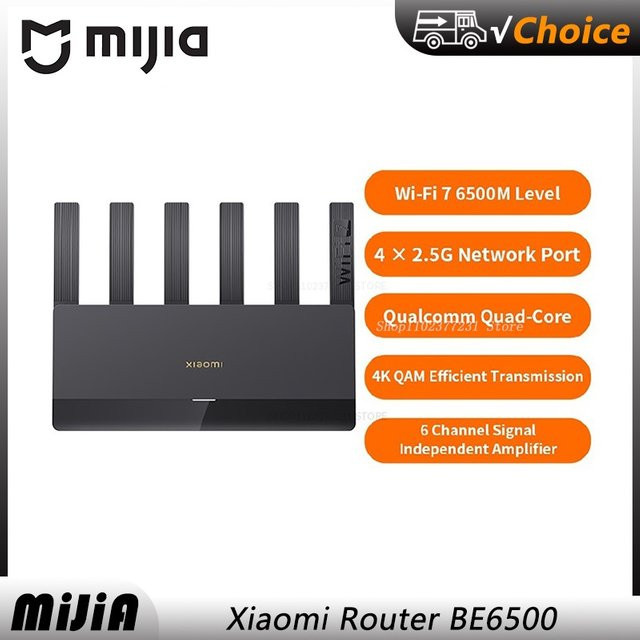 Xiaomi MIJIA WiFi 7 Router BE6500 Dual-Band 2,4/5GHz Mesh-Netzwerk mit 2,5G Ethernet-Anschluss und 6 Antennen in Schwarz - Bild 1