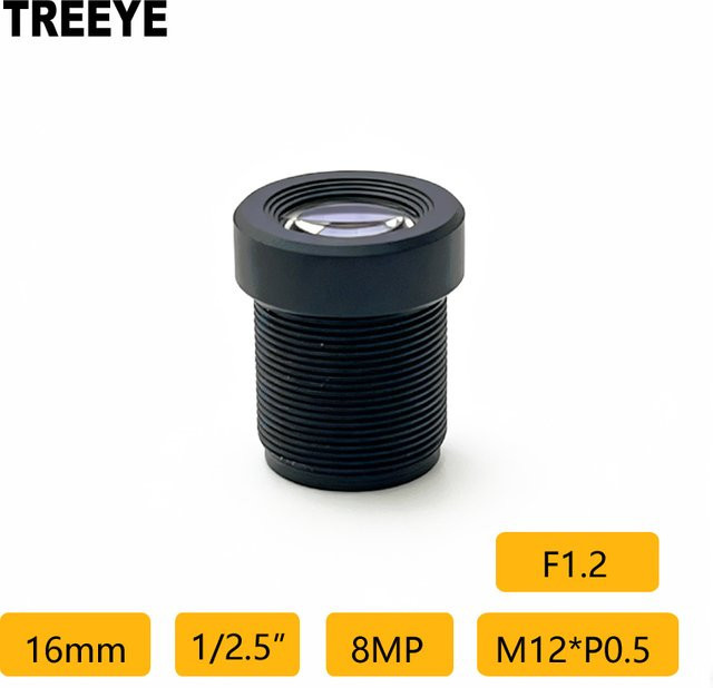 TREEYE Starlight M12 Objektiv 16mm f/1.2 für HD 4K 8MP CCTV-Überwachungskameras, Schwarz - Bild 1