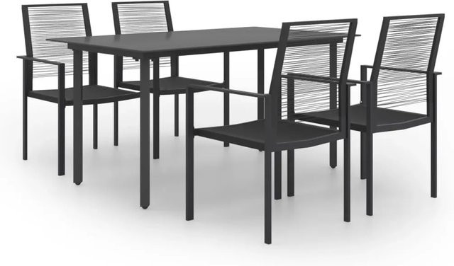 vidaXL 5-teilige Garten-Essgruppe in Schwarz aus pulverbeschichtetem Stahl, Glas und PVC-Hohlrattan, Tisch B: 80 cm, T: 74 cm, H: 80 cm und 4 Stühle H: 80 cm - Bild 1
