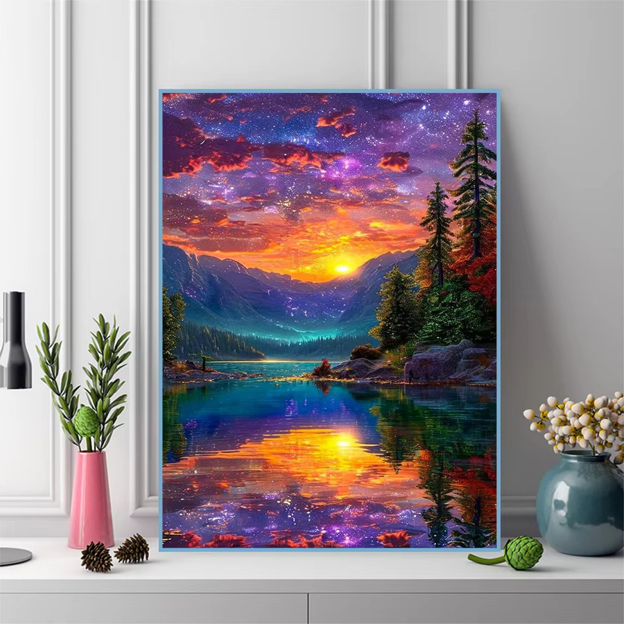 Momoart Diamant-Mosaik-Landschaft Sternenhimmel als Stickerei für Anfänger, Multicolour, B/H: 30,0 x 20,0 cm - Bild 3
