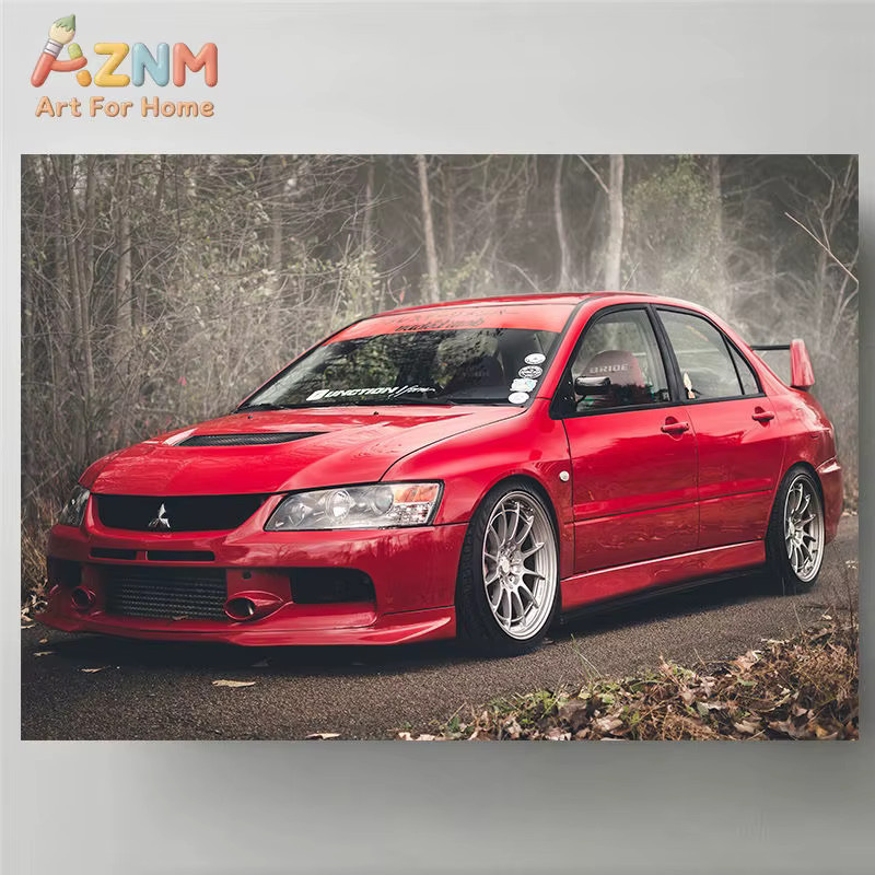 AZNM Wandkunstdruck Mitsubishi Lancer Evolution Rastar in Rot als ungerahmtes Leinwandposter - Bild 4