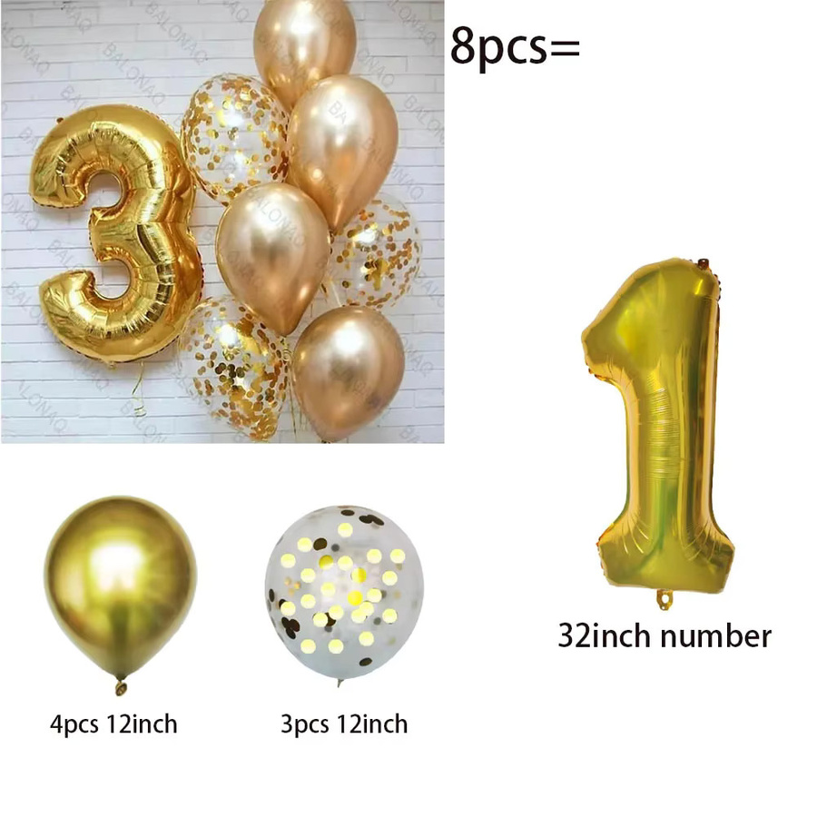 8er Set BALONAQ Zahlenfolienballons in Gold für Happy Birthday Party Dekorationen, 32 Zoll (81,28 cm) - Bild 2