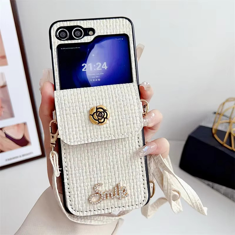 Leder Umhängetasche und Handyhülle mit Kartenhalter für Samsung Galaxy Z Flip 7, 6, 5, 4, 3 in Schwarz - Bild 2