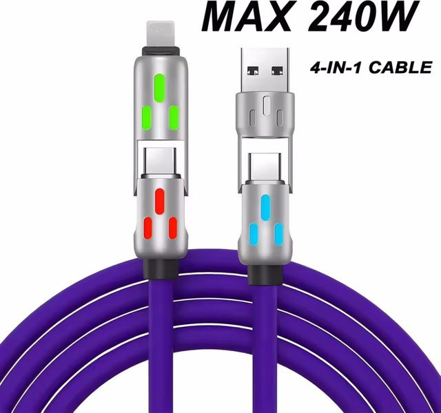 4-in-1 USB-C auf USB-C Schnellladekabel mit 240 W PD, Datenkabel für iPhone 16 Pro Max, 15, iPad, Xiaomi und Samsung, Farbe: Lila, Länge: 1,5 m - Bild 1