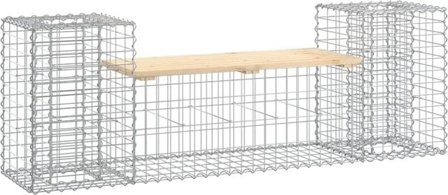 vidaXL Gartenbank aus Gabionen aus Kiefernholz und verzinktem Stahl, Braun, B/T/H: 183 x 41 x 60,5 cm - Bild 1