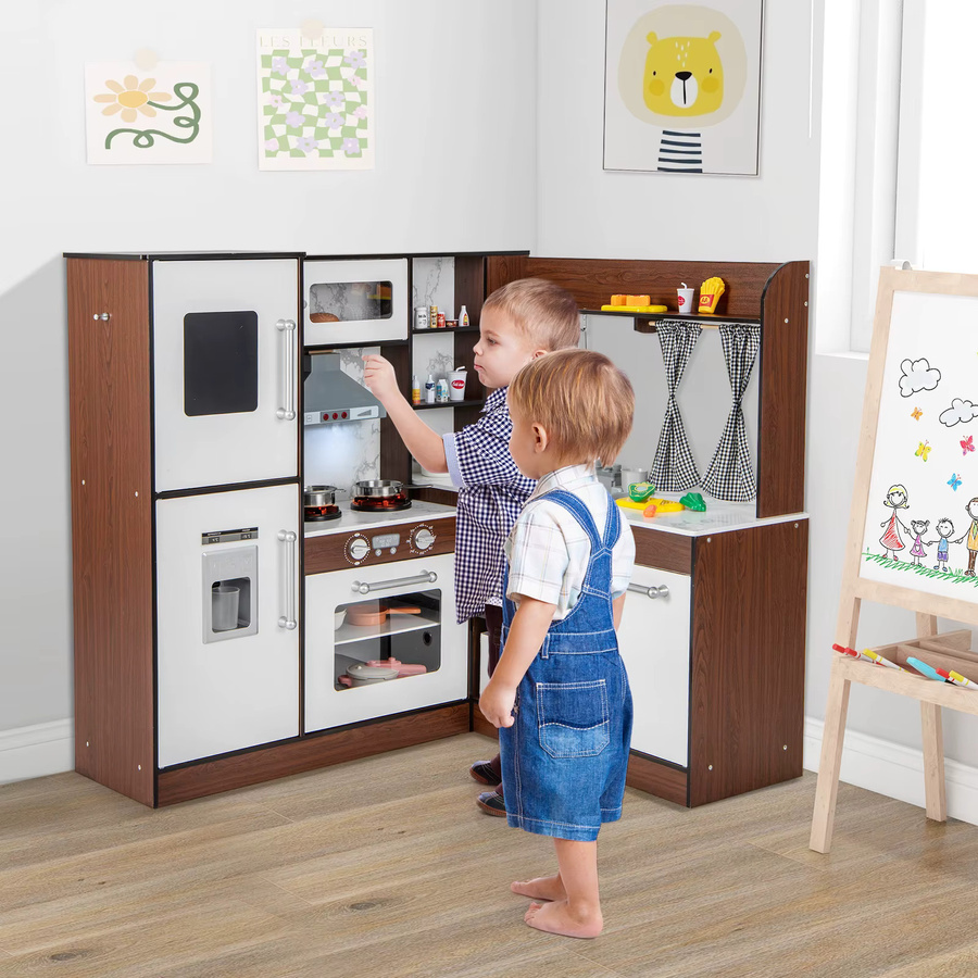 GOFLAME Kinderküche aus Holz mit Wasserpumpenfunktion, Licht und Ton in Braun und Multicolour - Bild 2