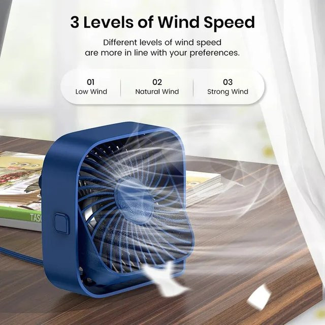 OUIO Mini USB-Desktop-Ventilator, extrem leise und 3-stufig einstellbar, in Grau oder Blau - Bild 1