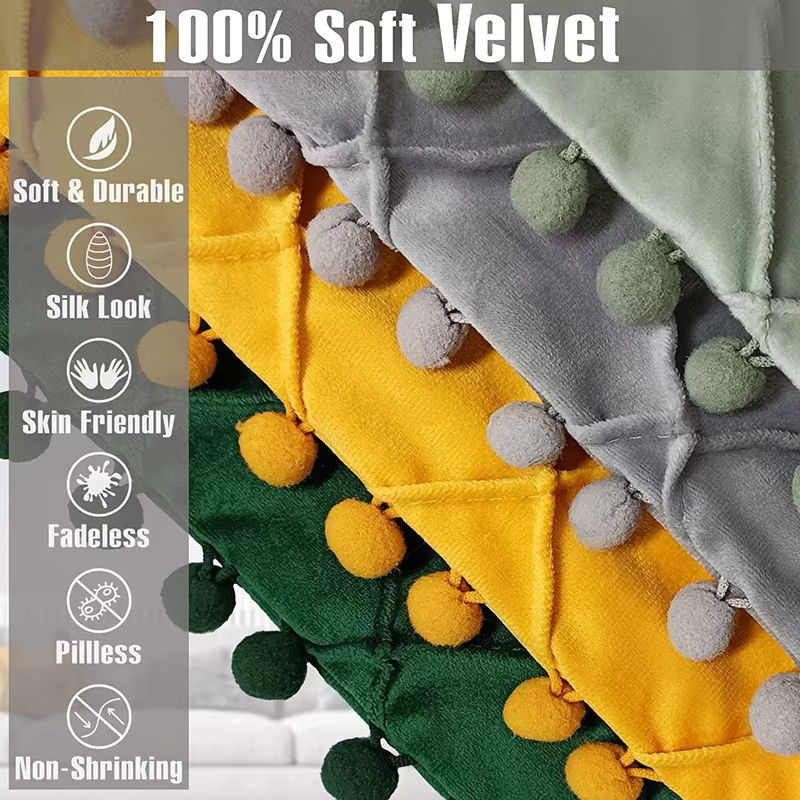 Dekorative Samtkissenbezüge von inyahome im Boho-Stil mit Bommeln, kariert und einfarbig, B/H: 45 x 45 cm und 30 x 50 cm - Bild 5