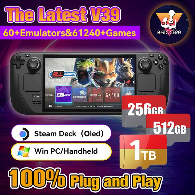 Batocera Speicherkarte mit 256 GB für Steam Deck, Windows PC, MAC und Handheld-Spielekonsolen inklusive über 61.000 Spielen und 70 Emulatoren - Bild 1