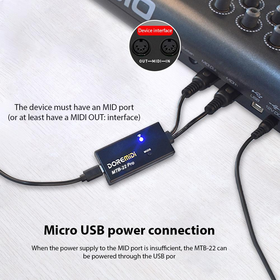 Andoer MIDI zu Wireless Bluetooth 5.0 Adapter mit MIDI IN und MIDI OUT, 5-polig, Schwarz - Bild 2