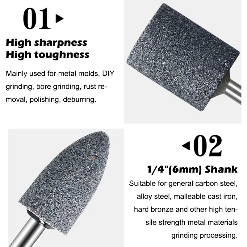 AXE SHAN 4-teiliges Korund-Schleifscheiben-Set in Braun und Grau, 6 mm Durchmesser, 1/4 Zoll Schaft, Schleifköpfe für Metall und Holz zur Rostentfernung und zum Polieren - Bild 2