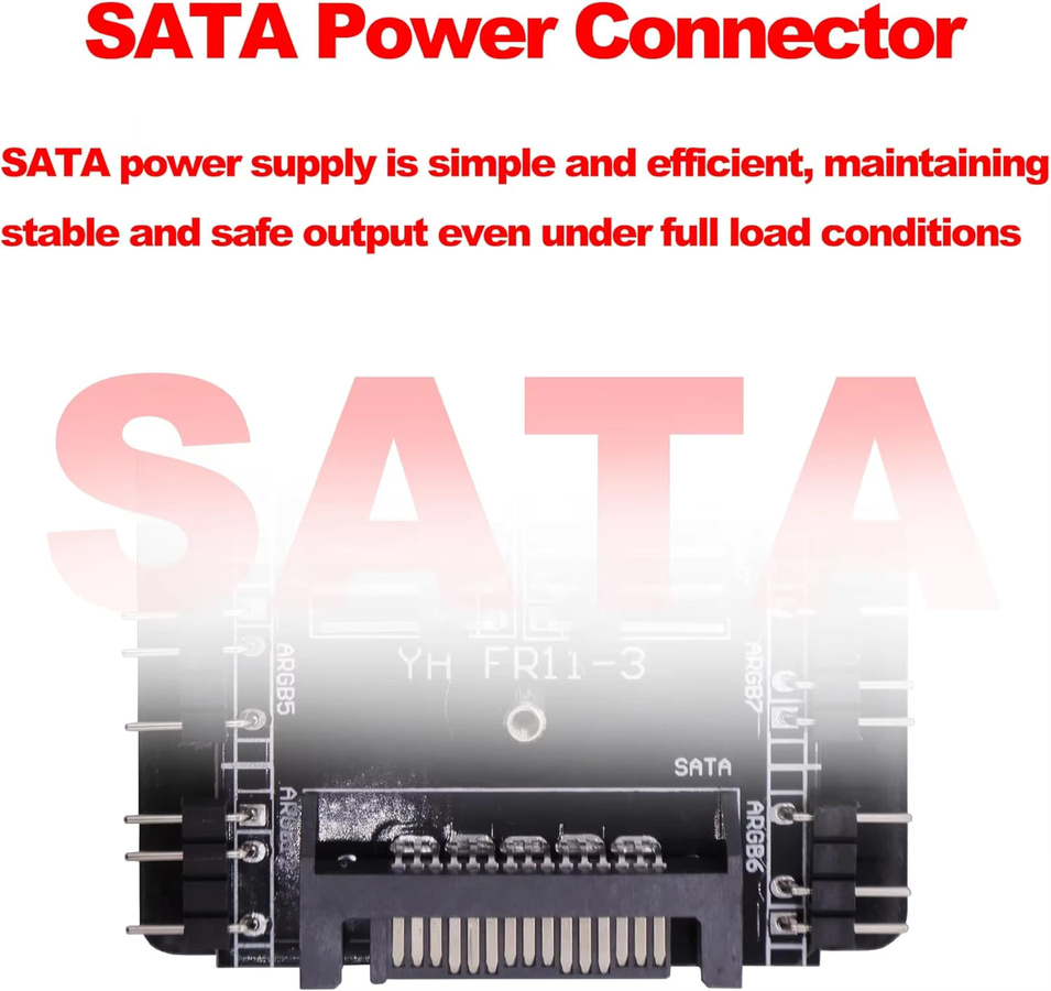 AuyiHomu Doppelter 10-Wege ARGB PWM Hub in Schwarz mit 10x 5V 3-Pin ARGB und 10x 4-Pin PWM Anschlüssen, SATA-betriebener PC-Kühlungs- und Beleuchtungs-Synchronisations-Hub - Bild 4