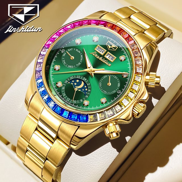 JSDUN Herrenuhr, Automatik, Edelstahl, Gold, Bicolor, Grün, Rund - Bild 1