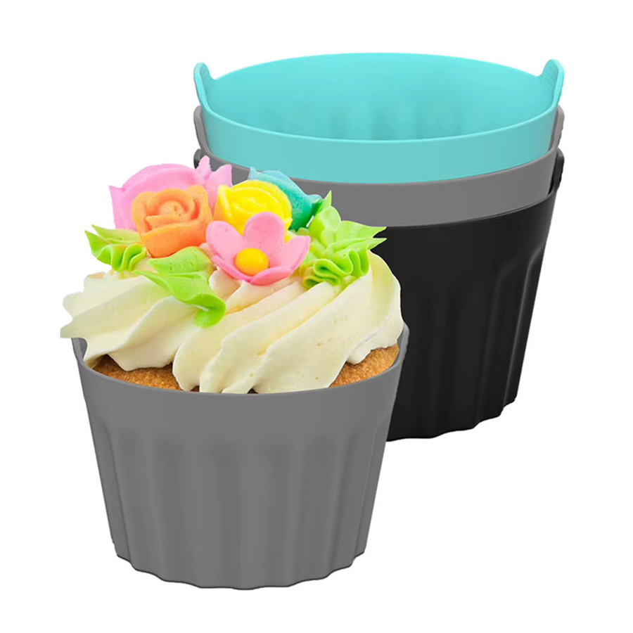 LEENKEA Silikon Backförmchen für die Heißluftfritteuse, runde Ramekins und Cupcake-Formen, Schwarz - Bild 1