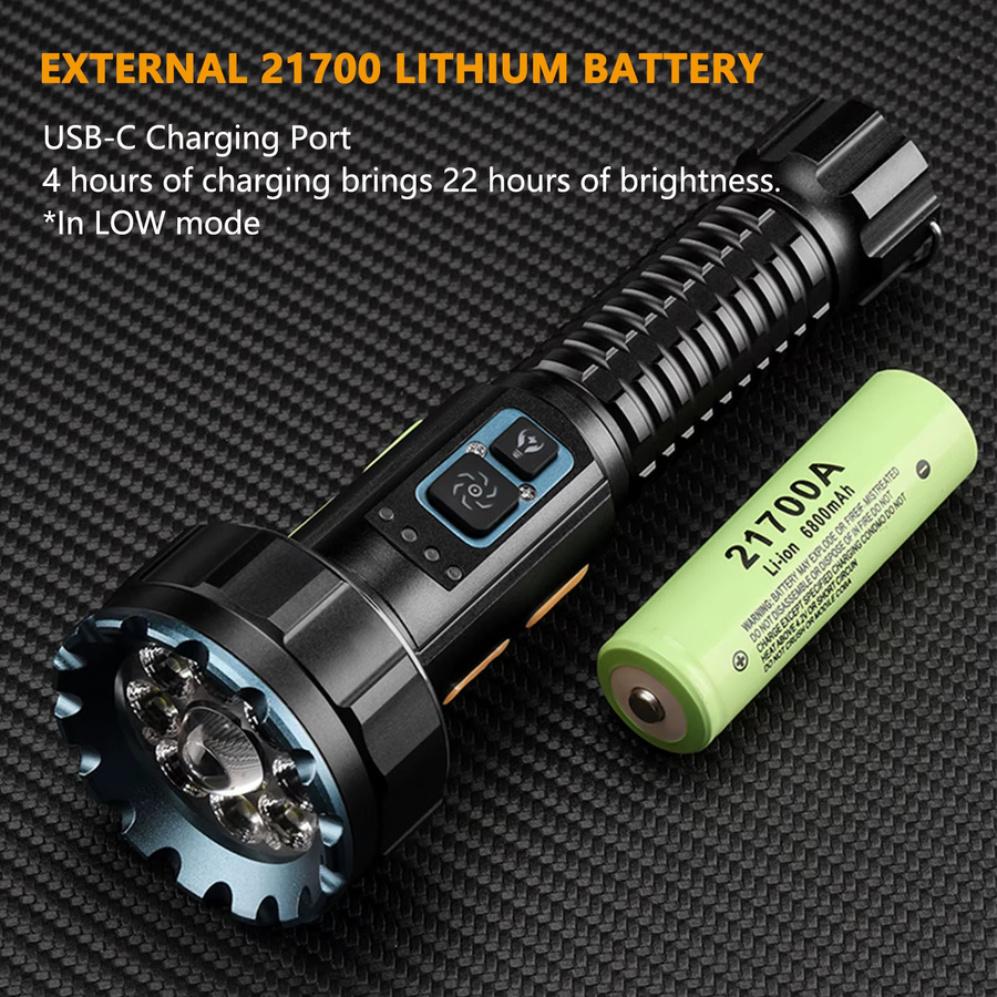 YEMAO X9 LED Taschenlampe mit 2000 Lumen, wiederaufladbare Outdoor-Taschenlampe mit Magnetischem Endstück in Schwarz - Bild 4