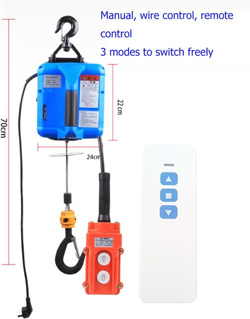 XMSJ 3in1 Elektrisches Hebezeug mit kabelloser Fernbedienung, 220 V Winde und Kran, 500 kg Kapazität, Blau - Bild 1