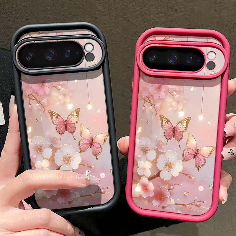 Stoßfeste MOESOE TPU-Handyhülle mit Blumen-Schmetterling-Print für Google Pixel 10 9 8 7 Pro XL 7A 8A 9A in Rosa - Bild 1