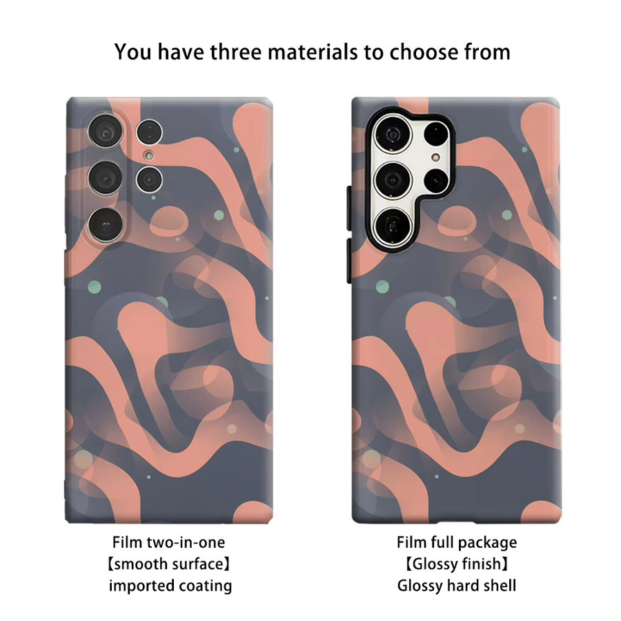 Stoßfeste Doppelschicht Handyhülle mit Wellen-Design für Samsung Galaxy S25 Ultra, S24 und S23 Ultra Plus in Rosa-Braun - Bild 2