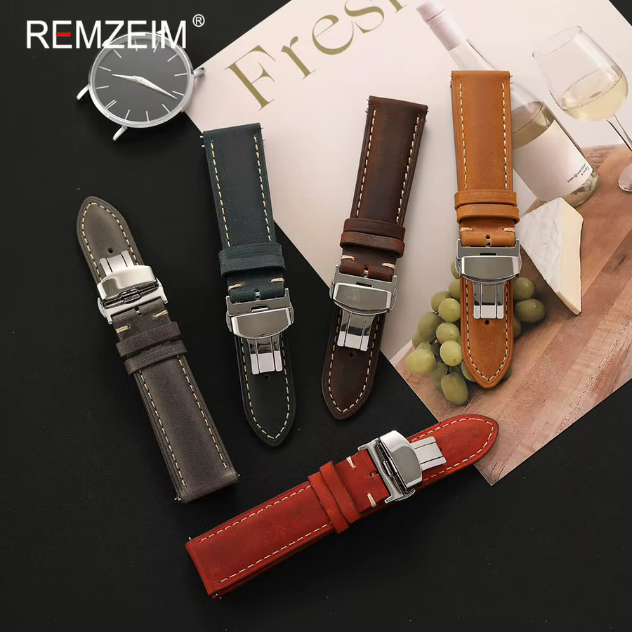 REMZEIM Uhrenarmband Leder, Edelstahl, Silber, Herren - Bild 1