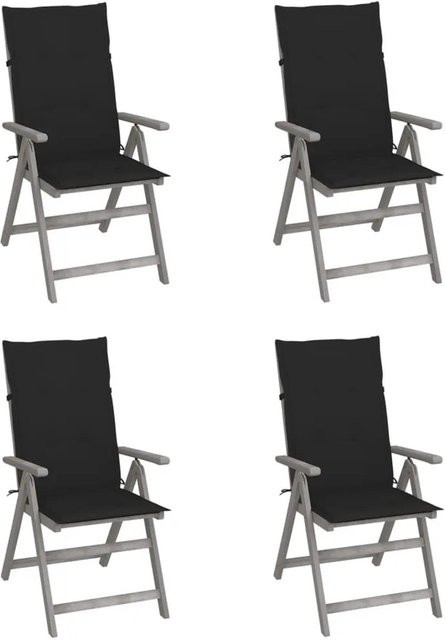 vidaXL Set aus 4 verstellbaren Hochlehner-Gartenstühlen aus Akazien-Massivholz mit grauen Auflagen - Bild 1