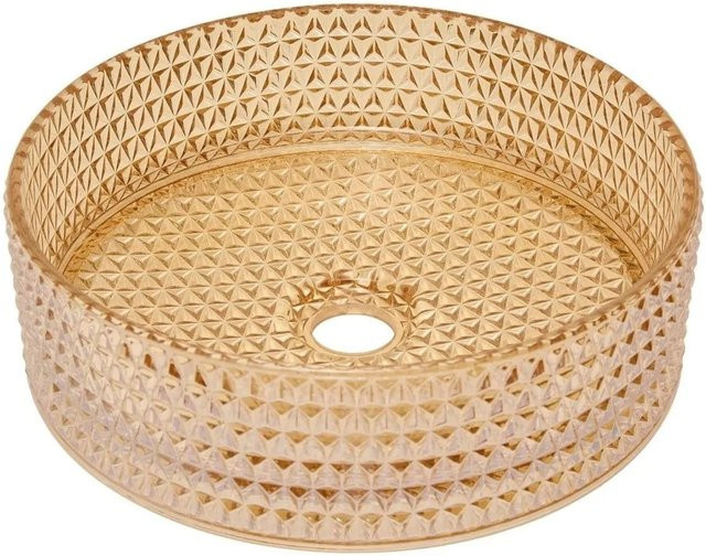 Swiss Aqua Technologies Aufsatzwaschbecken Waschschale aus Glas in Bernstein mit Reliefstruktur, Durchmesser: 36 cm, Höhe: 11,2 cm - Bild 1