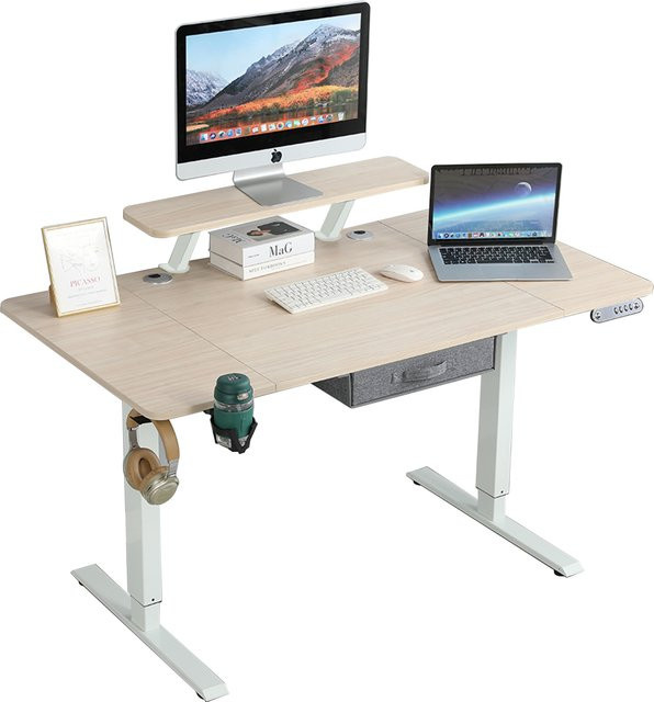 Radlove Elektrischer Schreibtisch Höhenverstellbar mit Monitorständer und Schublade, Beige, Breite: 140 cm - Bild 1