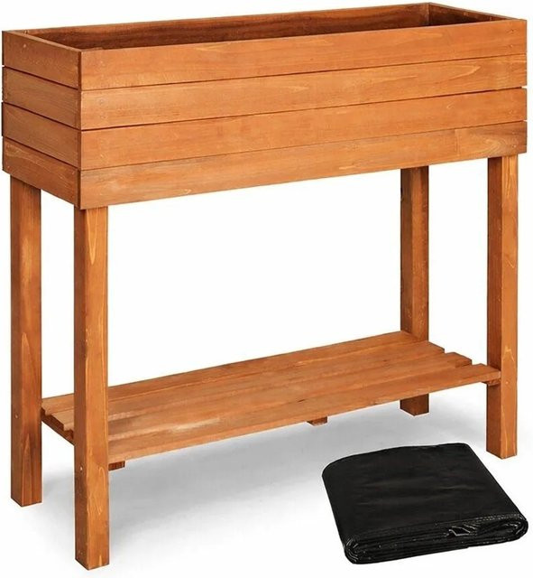 TTL GARDEN Hochbeet Pflanzkasten aus Tannenholz mit Ablagefach, Farbe Braun, B/T/H: 80 x 30 x 80 cm - Bild 1