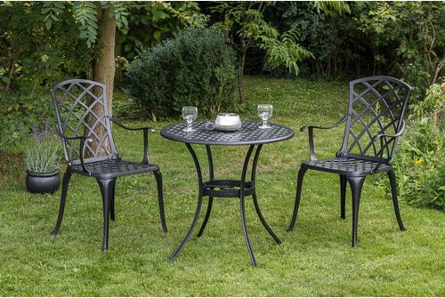Merxx Gartenmöbelset Rhodos 3-teilig aus Aluminium in Grau/Graphit mit rundem Tisch - Bild 1